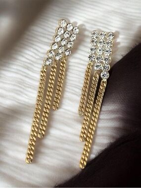 Anthropologie Gold Crystal Chain Drop Earrings
